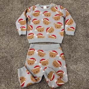 Next Baby 9-12mths Christmas Bear Santa Hat Knit Sweater and Pants Set